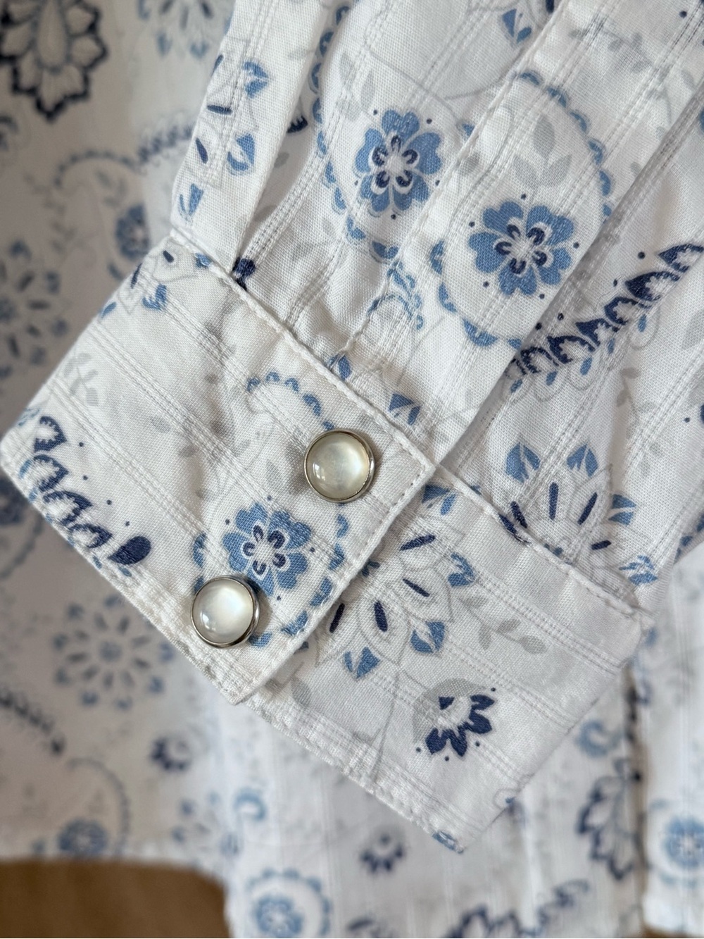 Pendleton Western Pearl Snap Shirt Women’s XL Blue White Paisley Cotton Cowgirl - Picture 5 of 12